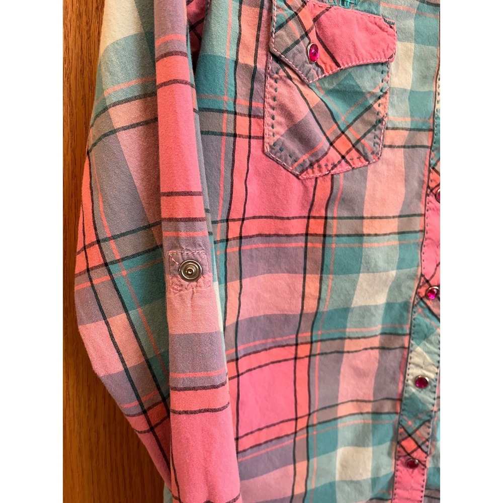 Cowgirl Up Pink Plaid Sequin Snap Shirt Womens Small Western Rodeo - Picture 5 of 12